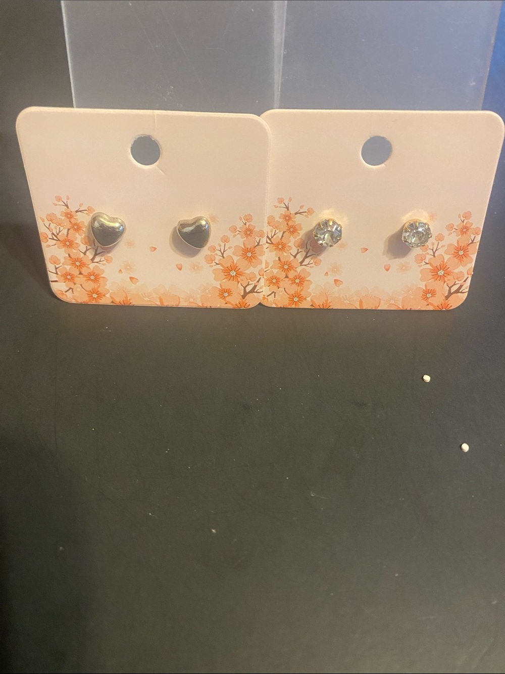 Silver Heart and Crystal Stud Earring Set